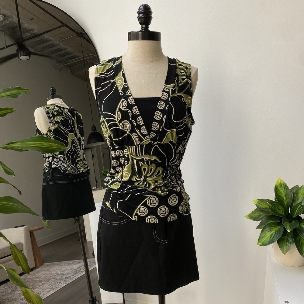 Y2K JKLA Black & Green Babydoll Top Phoebe 90's Women's Medium
